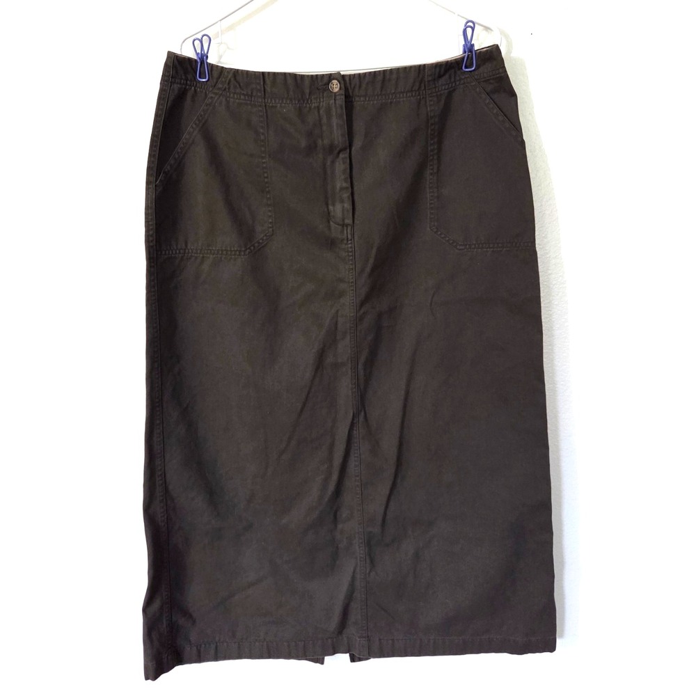 Eddie Bauer Earthy Olive Green Cotton Midi Utility Skirt Womens Size 16 Granola